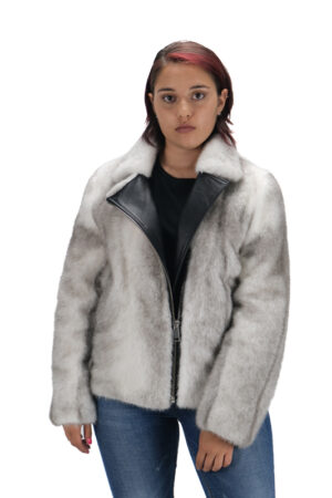 Mink sporty bomber jacket in silver cross -126