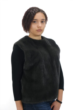 Mink fur blouse vest in grey color -0027