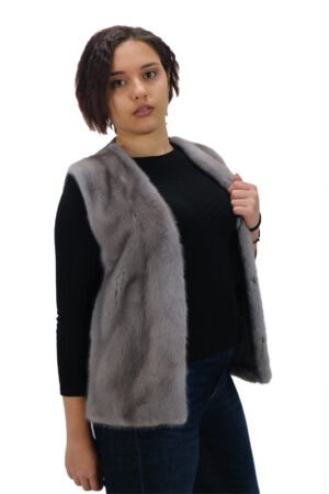 Mink fur vest in silver blue color -0043