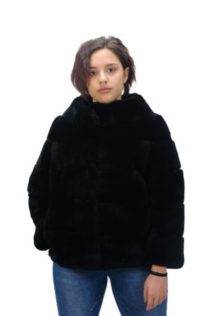 Rabbit fur coat in black color -0088