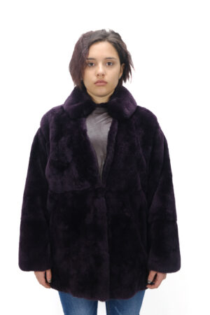 Rabbit fur coat in berry color -0097