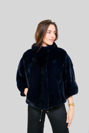 Mink fur jacket in blue color -341