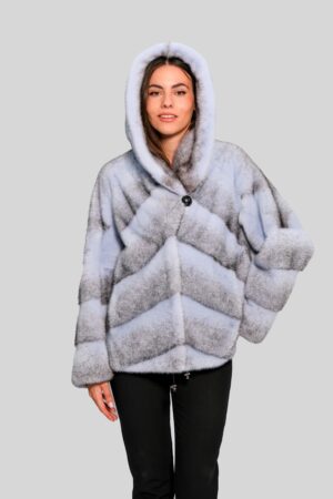 Mink fur jacket with hood in blue cross color -364