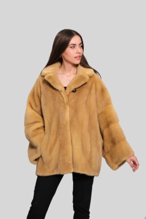 Velvet mink fur jacket in mustard color -375