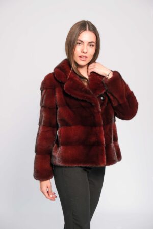 Velvet mink fur jacket in burgundy color -400