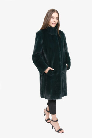 Mink fur jacket in green color -259
