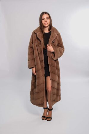 Velvet mink fur coat in cinnamon color -387