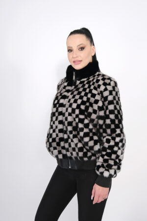 Mink fur  bomber in black and sapphire color -218