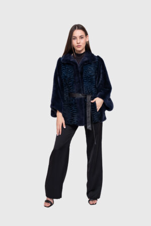 Mink jacket fur in blue navy color -269