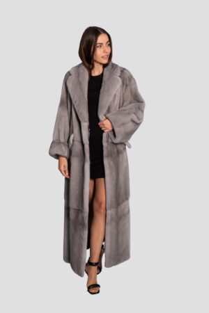 Velvet mink fur coat in sapphire color -429
