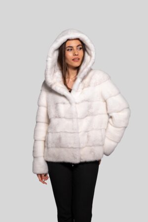 Mink fur jacket with hood in black cross color -457
