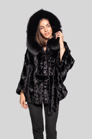 Mink fur cape in black color -476