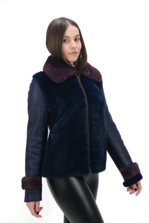 Μink and Sheepskin Fur Jacket In Dark Blue Color