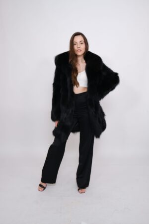 Classic Black Fox Fur Jacket – Elegant & Warm