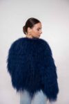 Luxury Dark Blue Mongolian Fur Jacket – Handmade