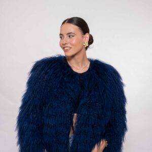 Luxury Dark Blue Mongolian Fur Jacket – Handmade