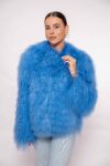 Handmade Blue Mongolian Fur Jacket – Soft Real Fur Luxury