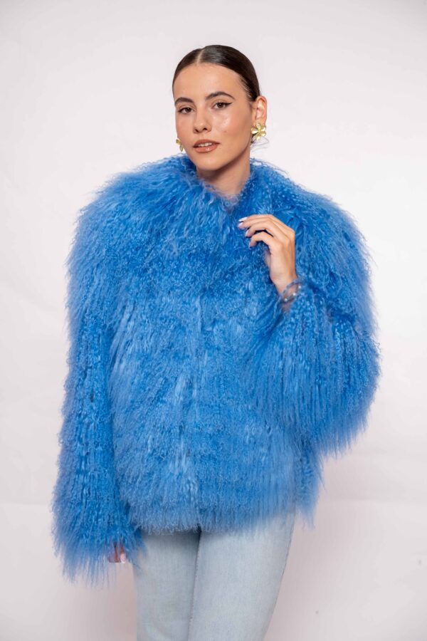 Handmade Blue Mongolian Fur Jacket – Soft Real Fur Luxury