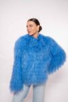 Handmade Blue Mongolian Fur Jacket – Soft Real Fur Luxury