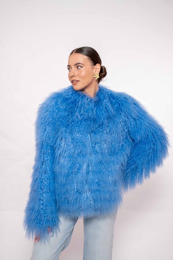 Handmade Blue Mongolian Fur Jacket – Soft Real Fur Luxury