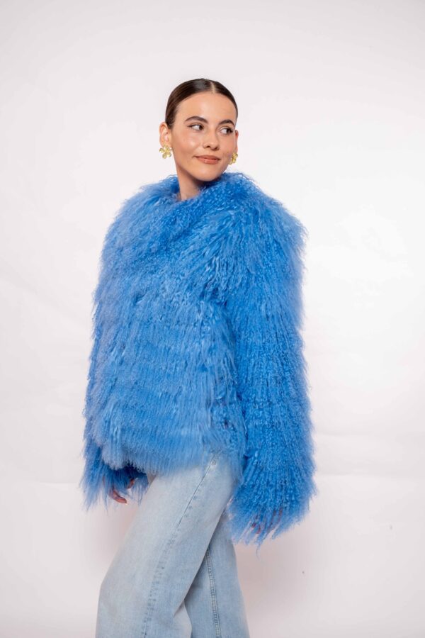 Handmade Blue Mongolian Fur Jacket – Soft Real Fur Luxury