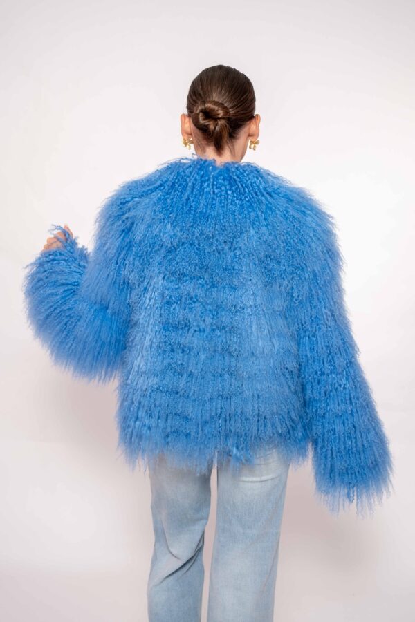 Handmade Blue Mongolian Fur Jacket – Soft Real Fur Luxury