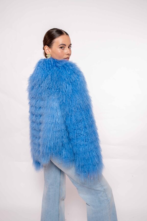 Handmade Blue Mongolian Fur Jacket – Soft Real Fur Luxury