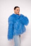 Handmade Blue Mongolian Fur Jacket – Soft Real Fur Luxury