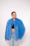 Handmade Blue Mongolian Fur Jacket – Soft Real Fur Luxury