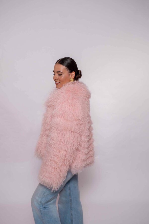 Handmade Pink Mongolian Fur Jacket – Soft Real Fur Luxury