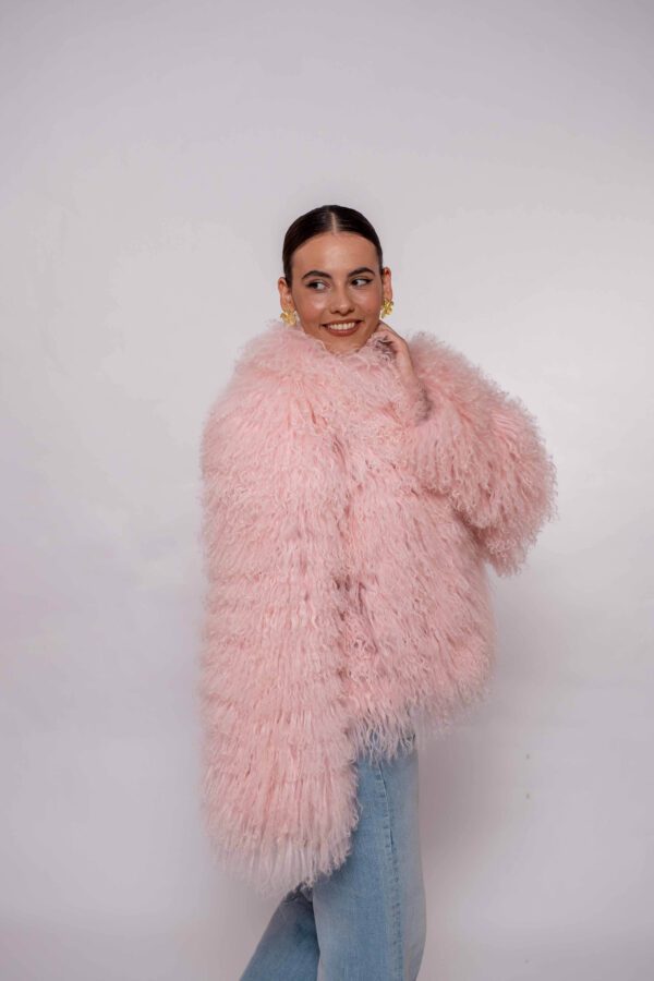 Handmade Pink Mongolian Fur Jacket – Soft Real Fur Luxury