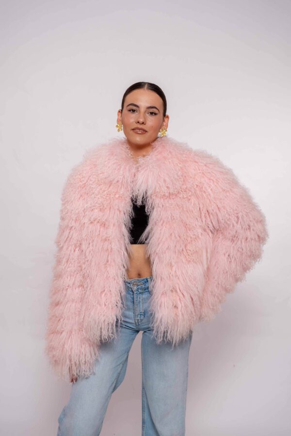 Handmade Pink Mongolian Fur Jacket – Soft Real Fur Luxury