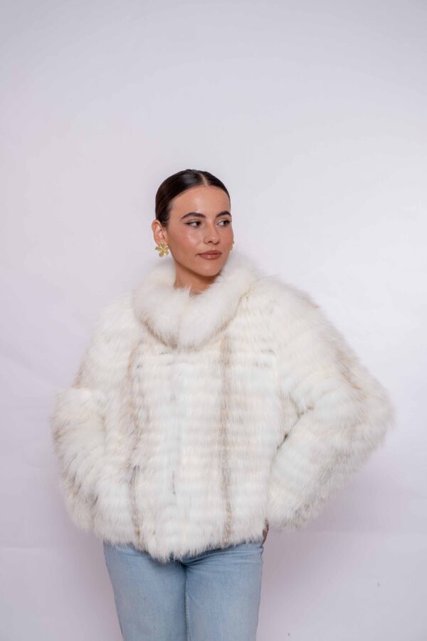 Handmade Real White Fox Fur Jacket -Authentic Natural Fur Luxury