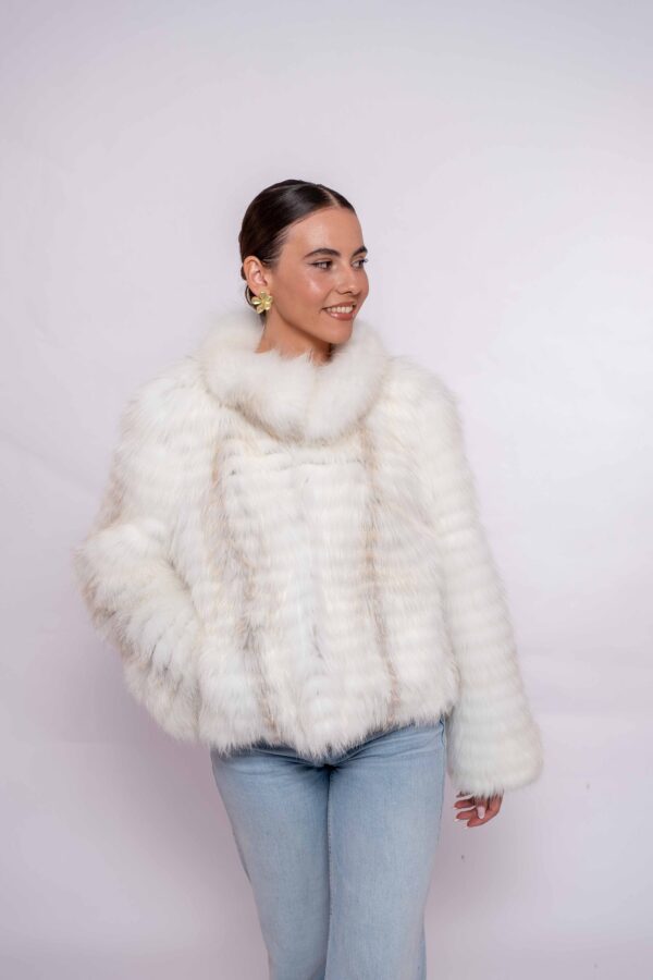 Handmade Real White Fox Fur Jacket -Authentic Natural Fur Luxury