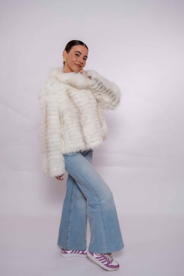 Handmade Real White Fox Fur Jacket -Authentic Natural Fur Luxury