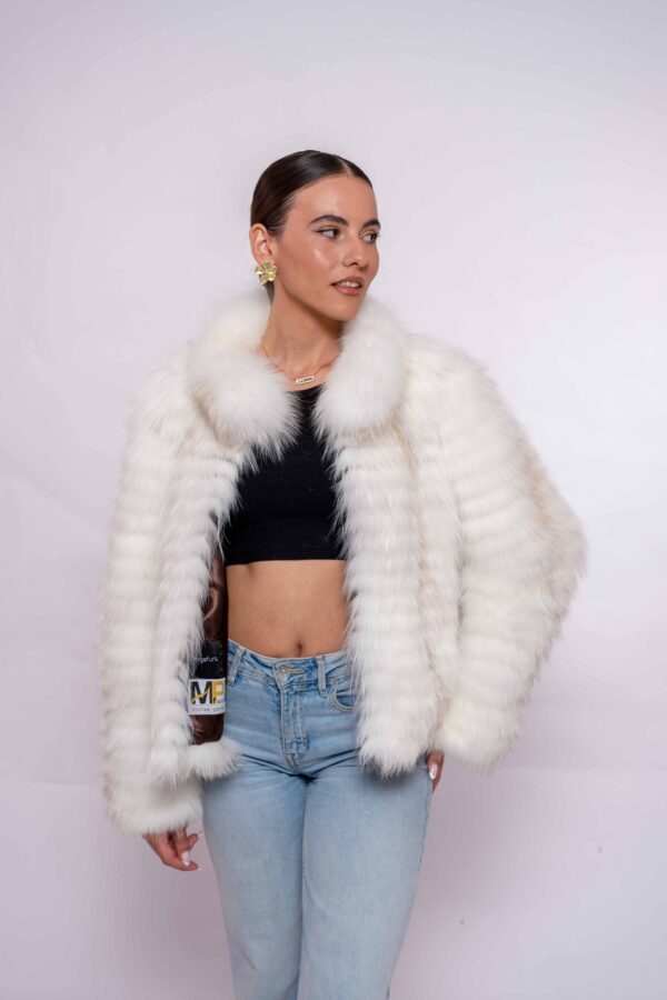Handmade Real White Fox Fur Jacket -Authentic Natural Fur Luxury