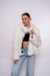 Handmade Real White Fox Fur Jacket -Authentic Natural Fur Luxury