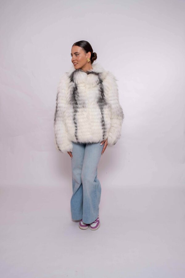 Premium Platinum Fox Fur Jacket – Genuine Handmade Luxury