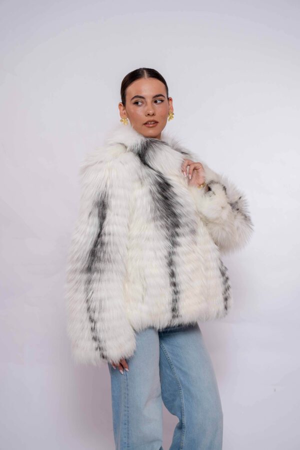 Premium Platinum Fox Fur Jacket – Genuine Handmade Luxury