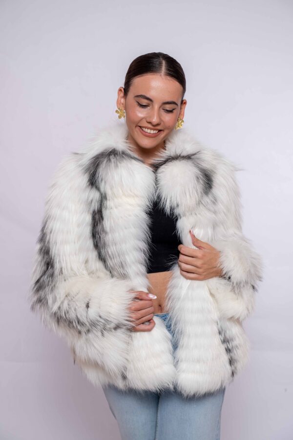 Premium Platinum Fox Fur Jacket – Genuine Handmade Luxury