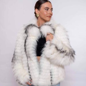 Premium Platinum Fox Fur Jacket – Genuine Handmade Luxury