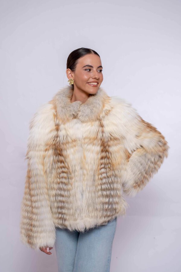 ジャケット・アウター FOX FUR pocket tailored middle coat Fox fur jacket in golden color -640 - mpfurs