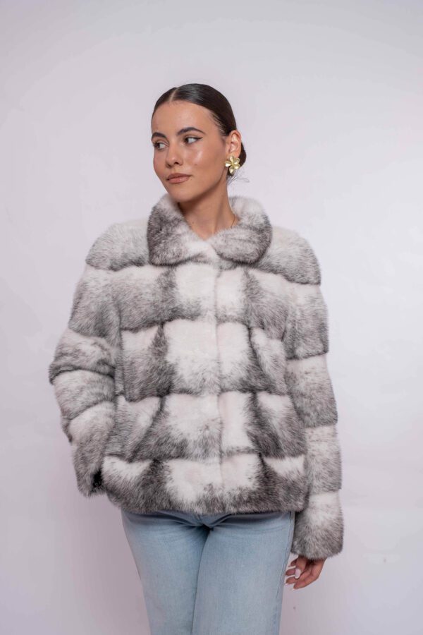Classic Black Cross Mink Fur Jacket – Elegant & Warm