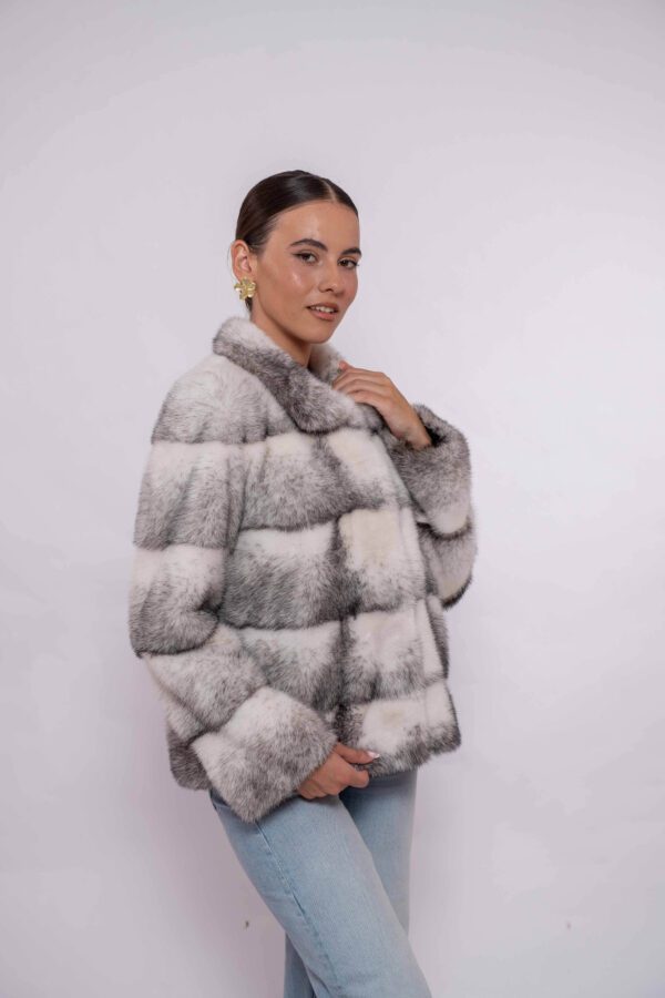Classic Black Cross Mink Fur Jacket – Elegant & Warm