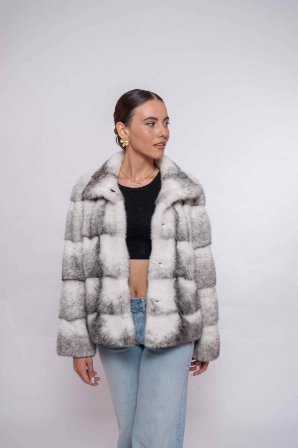 Classic Black Cross Mink Fur Jacket – Elegant & Warm