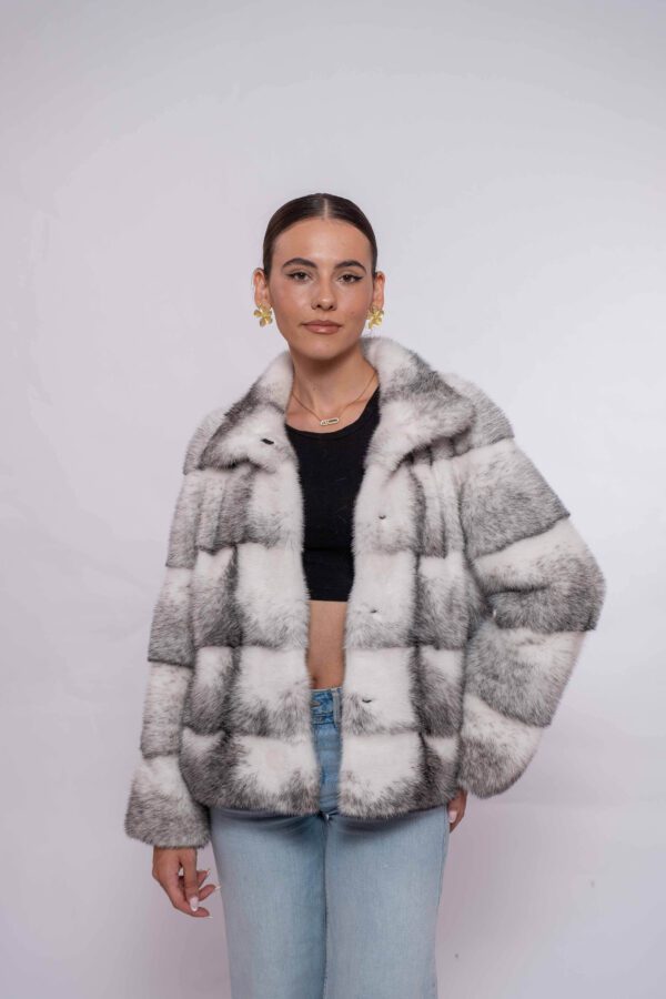 Classic Black Cross Mink Fur Jacket – Elegant & Warm