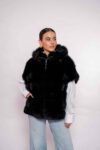 Luxury Black Martin Fur Vest with Hood- Premium Winter Outwear