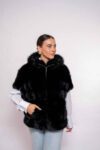 Luxury Black Martin Fur Vest with Hood- Premium Winter Outwear