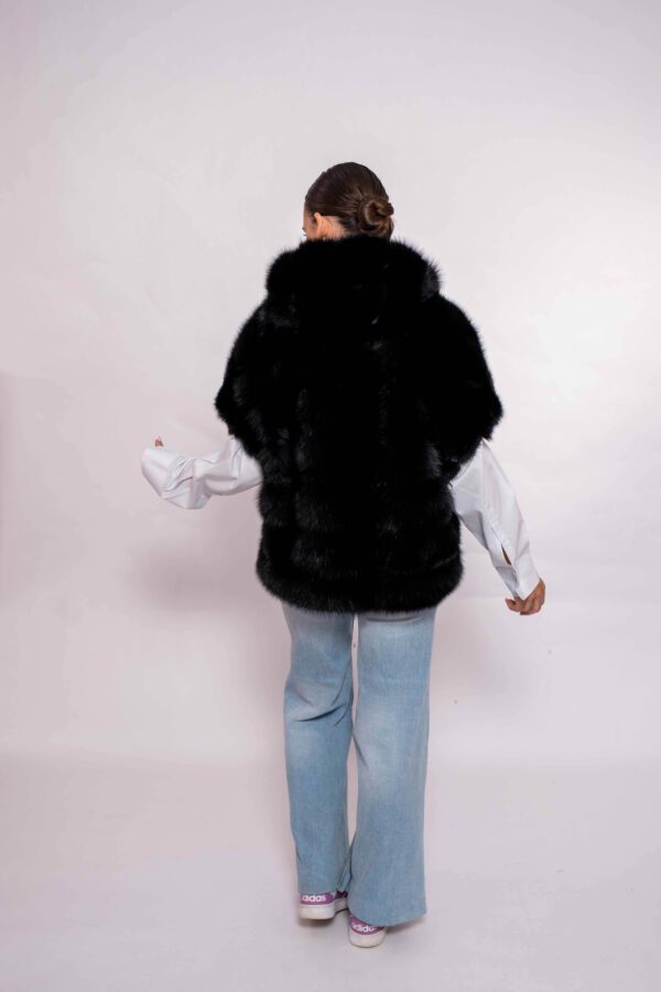 Luxury Black Martin Fur Vest with Hood- Premium Winter Outwear