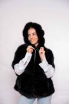 Luxury Black Martin Fur Vest with Hood- Premium Winter Outwear